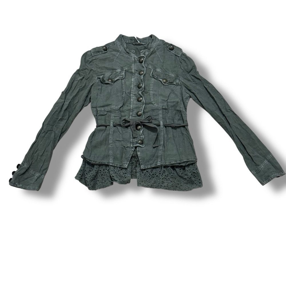 Free People Emilia Military Ruffle Jacket Bitter Olive Utility Coat Women’s S